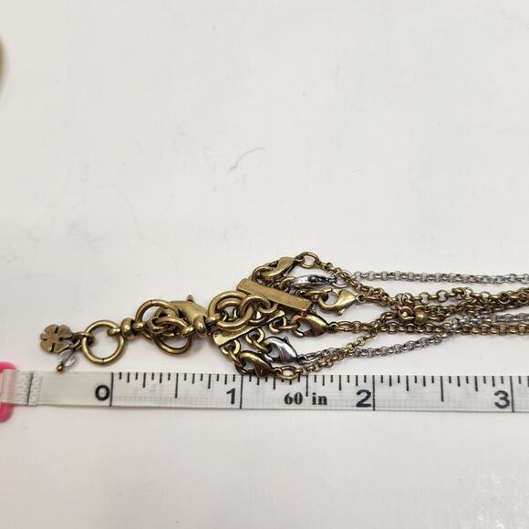 Lucky Brand Two Tone Layered Chain Necklace Faux Turquoise Teardrop Pendant - Picture 7 of 7